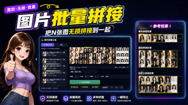 图片批量拼接，把N张图无损拼接到一起，支持横向、竖向、自定义等功能-HFXZHAN网创