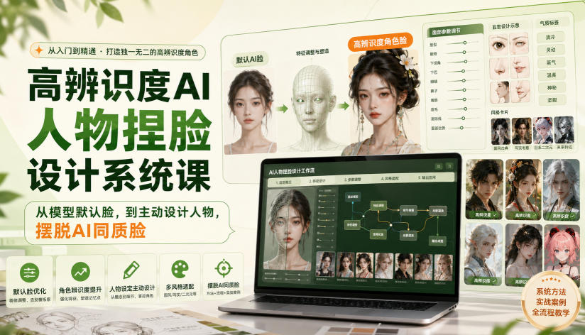 高辨识度AI人物捏脸设计系统课，从模型默认脸，到主动设计人物，摆脱AI同质脸-HFXZHAN网创