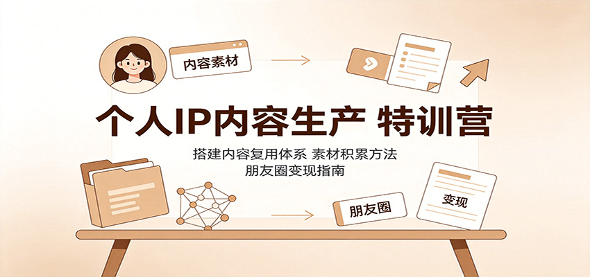 个人IP内容生产特训营：搭建内容复用体系，素材积累方法，朋友圈变现指南-HFXZHAN网创