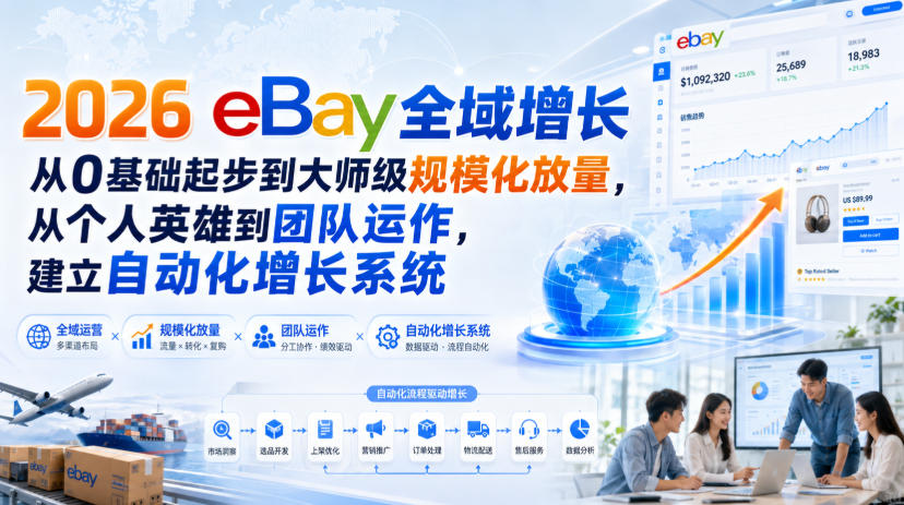2026 eBay全域增长，从0基础起步到大师级规模化放量，从个人英雄到团队运作，建立自动化增长系统-HFXZHAN网创