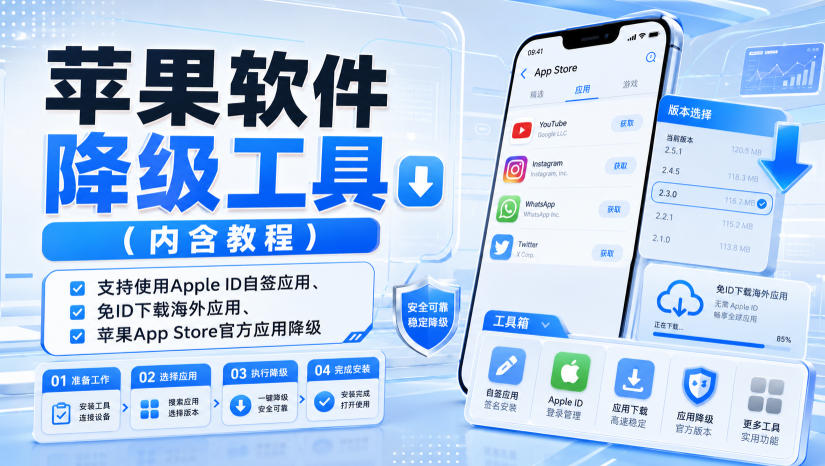 苹果软件降级工具(内含教程)，支持使用Apple ID自签应用、免ID下载海外应用、苹果App Store官方应用降级等-HFXZHAN网创