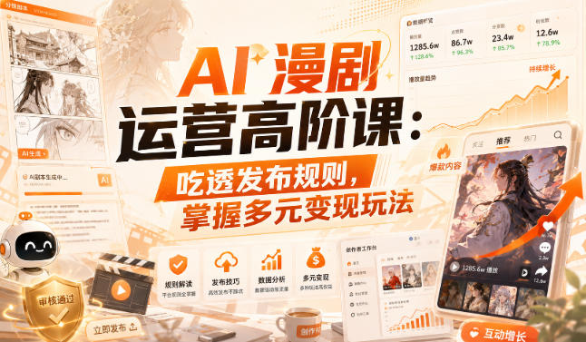 AI漫剧运营高阶课：吃透发布规则，掌握多元变现玩法-HFXZHAN网创