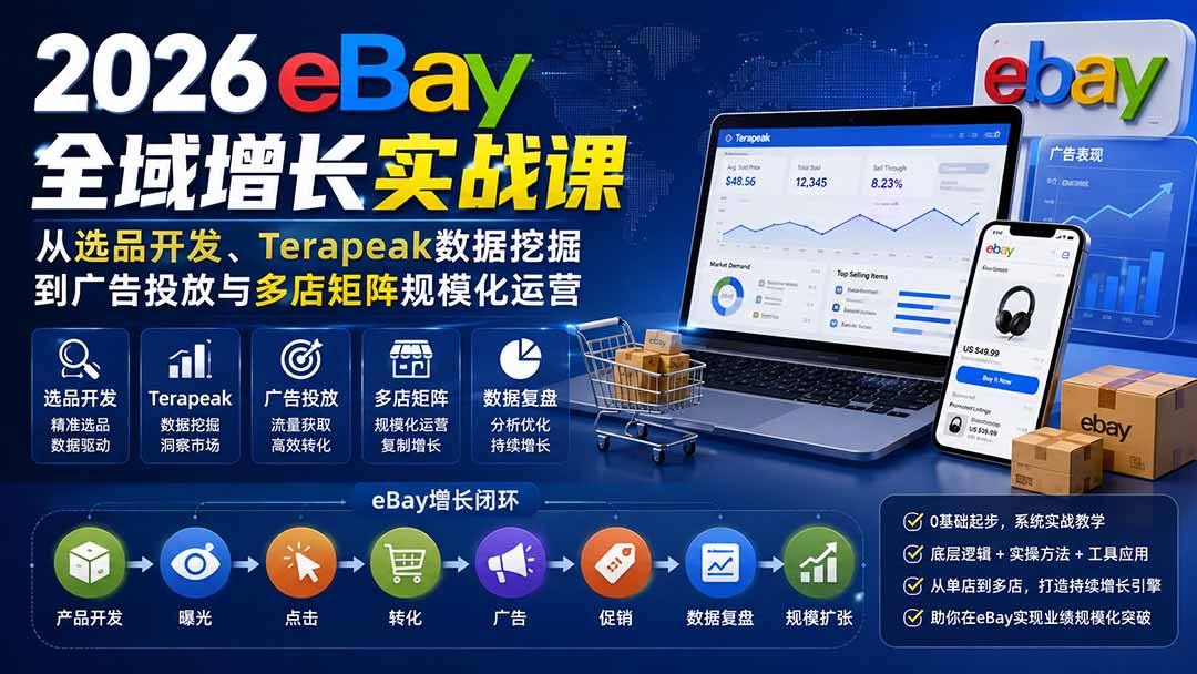 2026-Vincent eBay全域增长实战课-无水印：从选品开发、Terapeak数据挖掘到广告投放与多店矩阵规模化运营-HFXZHAN网创