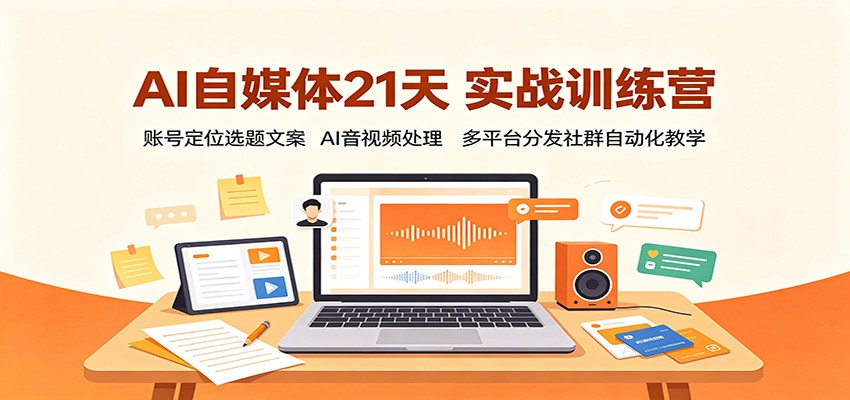 AI自媒体21天实战训练营：账号定位选题文案，AI音视频处理，多平台分发社群自动化教学-HFXZHAN网创
