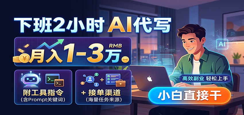 下班2小时AI代写，月入1-3万，附工具指令+接单渠道，小白直接干-HFXZHAN网创