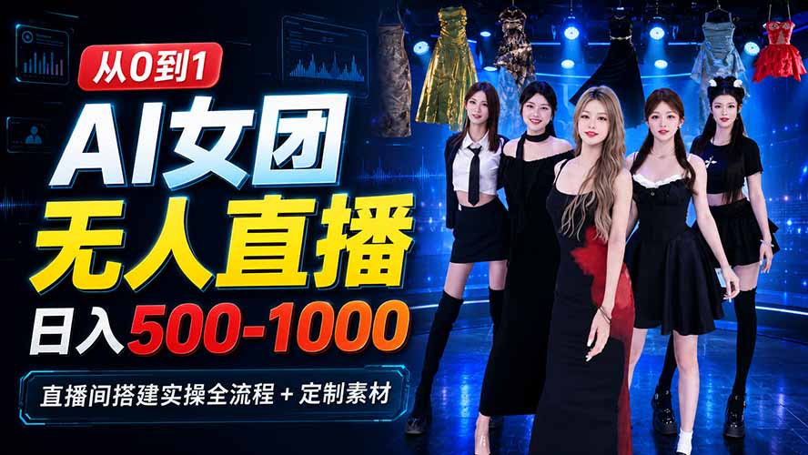 AI 女团无人直播，躺入500-1000每天，直播间搭建实操全流程+定制素材-HFXZHAN网创