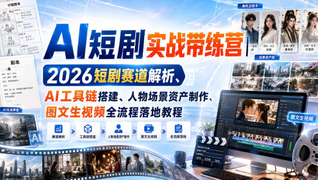 AI短剧实战带练营｜2026短剧赛道解析、AI工具链搭建、人物场景资产制作、图文生视频全流程落地教程-HFXZHAN网创
