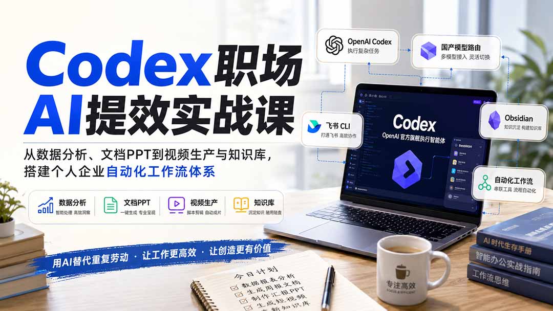 Codex职场AI提效实战课：从数据分析、文档PPT到视频生产与知识库，搭建个人企业自动化工作流体系-HFXZHAN网创