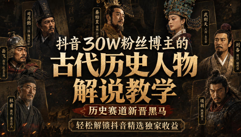 抖音30W粉丝博主的古代历史人物解说教学，历史赛道新晋黑马，轻松解锁抖音精选独家收益-HFXZHAN网创