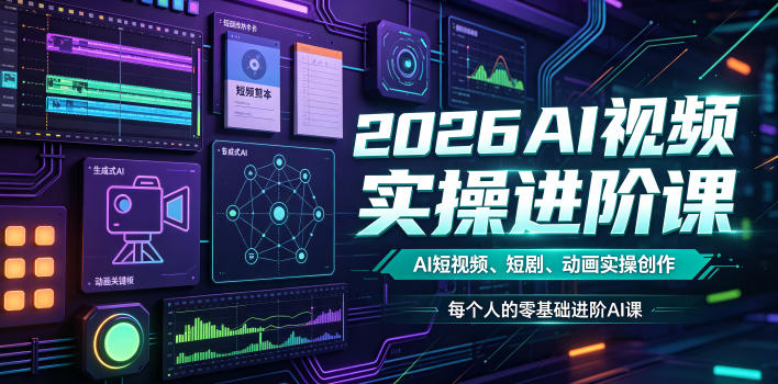 2026AI视频实操进阶课，AI短视频、短剧、动画实操创作，每个人的零基础进阶ai课(更新0825)-HFXZHAN网创