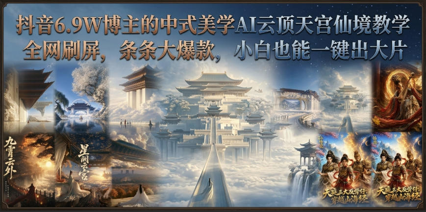 抖音6.9W博主的中式美学AI云顶天宫仙境教学，全网刷屏，条条大爆款，小白也能一键出大片-HFXZHAN网创