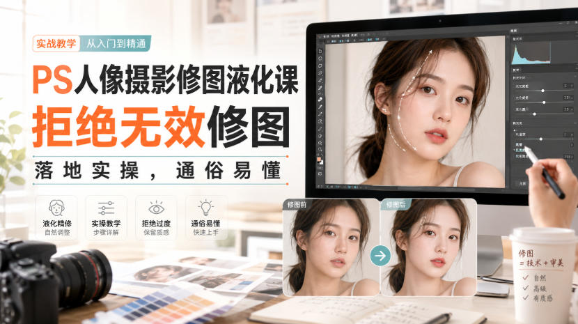 PS人像摄影修图液化课，拒绝无效修图，落地实操，通俗易懂-HFXZHAN网创