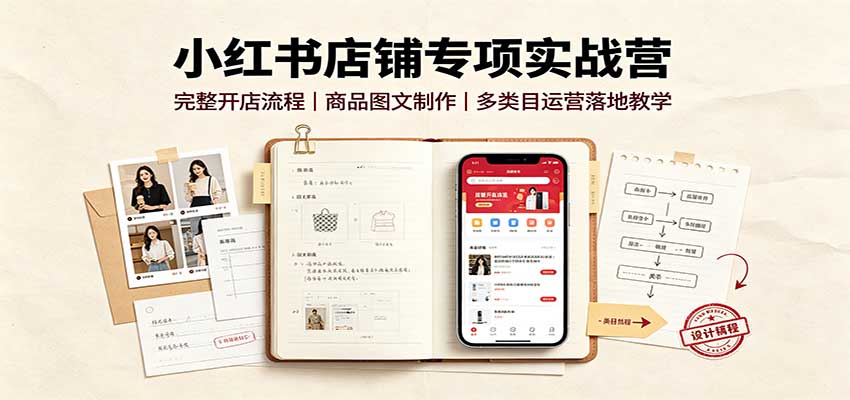 小红书店铺专项实战营：完整开店流程，商品图文制作，多类目运营落地教学-HFXZHAN网创