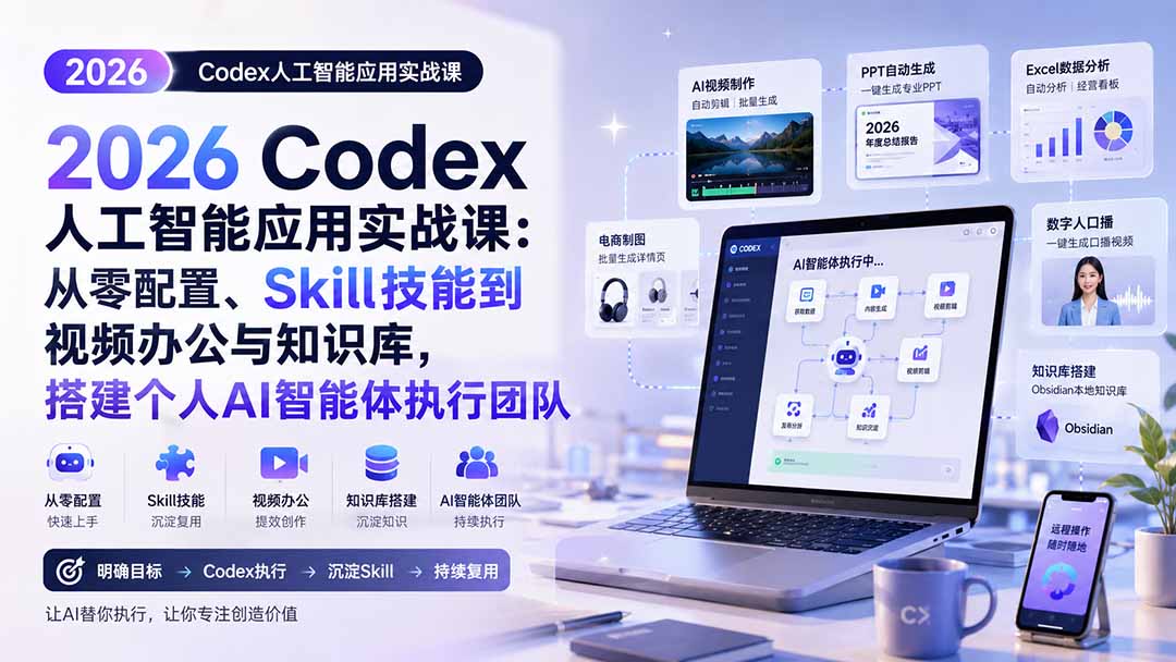 2026 Codex人工智能应用实战课：从零配置、Skill技能到视频办公与知识库，搭建个人AI智能体执行团队-HFXZHAN网创