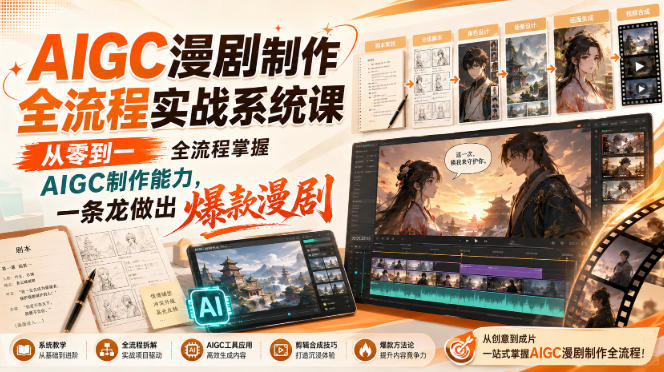 AIGC漫剧制作全流程实战系统课，从零到一全流程掌握AIGC制作能力，一条龙做出爆款漫剧-HFXZHAN网创