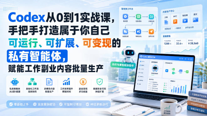 Codex从0到1实战课，手把手打造属于你自己可运行、可扩展、可变现的私有智能体，赋能工作副业内容批量生产-HFXZHAN网创
