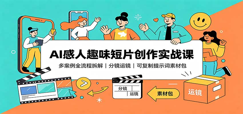 AI感人趣味短片创作实战课：多案例全流程拆解，分镜运镜，可复制提示词素材包-HFXZHAN网创