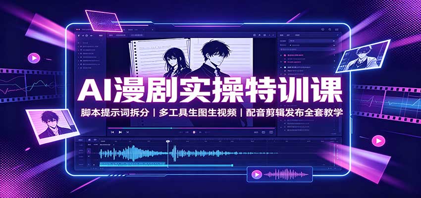 AI漫剧实操特训课：脚本提示词拆分，多工具生图生视频，配音剪辑发布全套教学-HFXZHAN网创