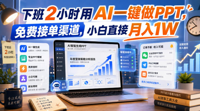 下班2小时用AI一键做PPT，免费接单渠道，小白直接月入1W【揭秘】-HFXZHAN网创