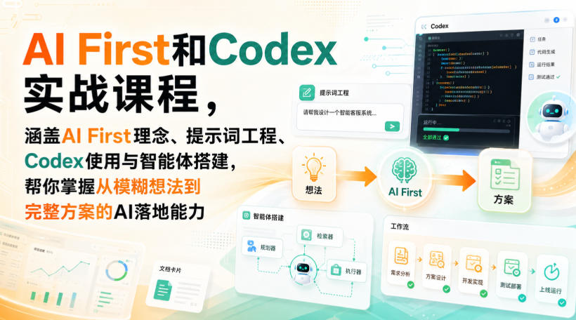 AI First和Codex实战课，涵盖AI First理念、提示词工程、Codex使用与智能体搭建，掌握从模糊想法到完整方案的AI落地能力-HFXZHAN网创