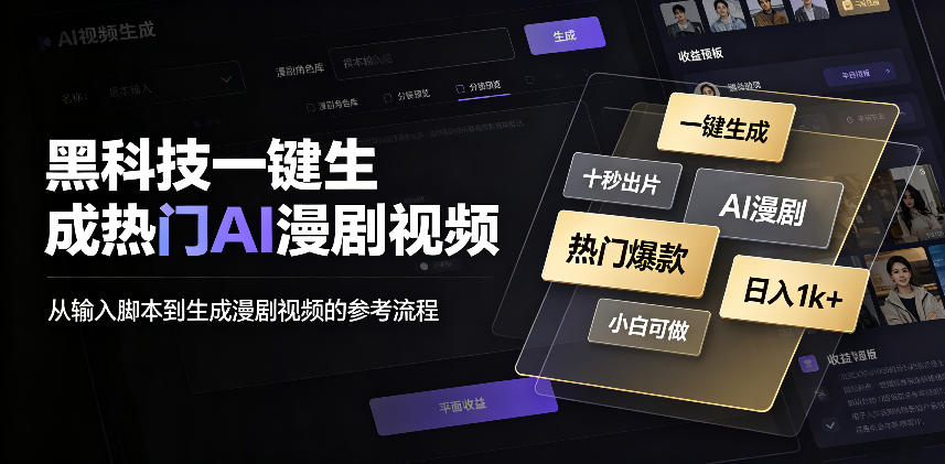 黑科技一键生成热门AI漫剧视频，十秒钟即可搞定，小白也能日入1k+【揭秘】-HFXZHAN网创