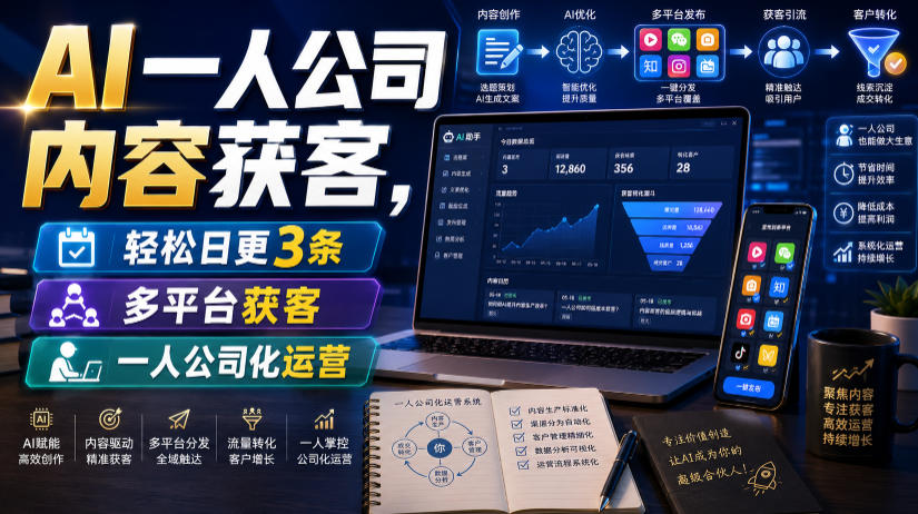 AI一人公司内容获客，轻松日更3条，多平台获客，一人公司化运营(更新0827)-HFXZHAN网创