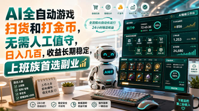 AI全自动游戏皮肤扫货和打金币，日入几百，内部方法大揭秘，0门槛！-HFXZHAN网创