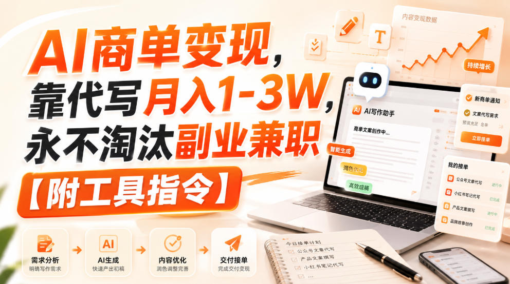 AI商单变现，靠代写月入1-3W，永不淘汰副业兼职【附工具指令】【揭秘】-HFXZHAN网创