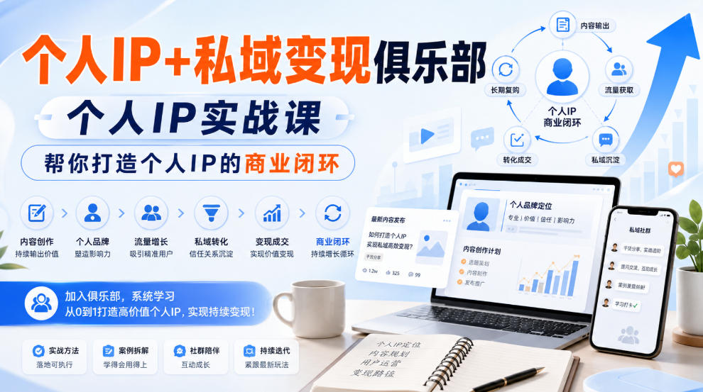 个人IP+私域变现俱乐部，个人IP实战课，帮你打造个人IP的商业闭环-HFXZHAN网创
