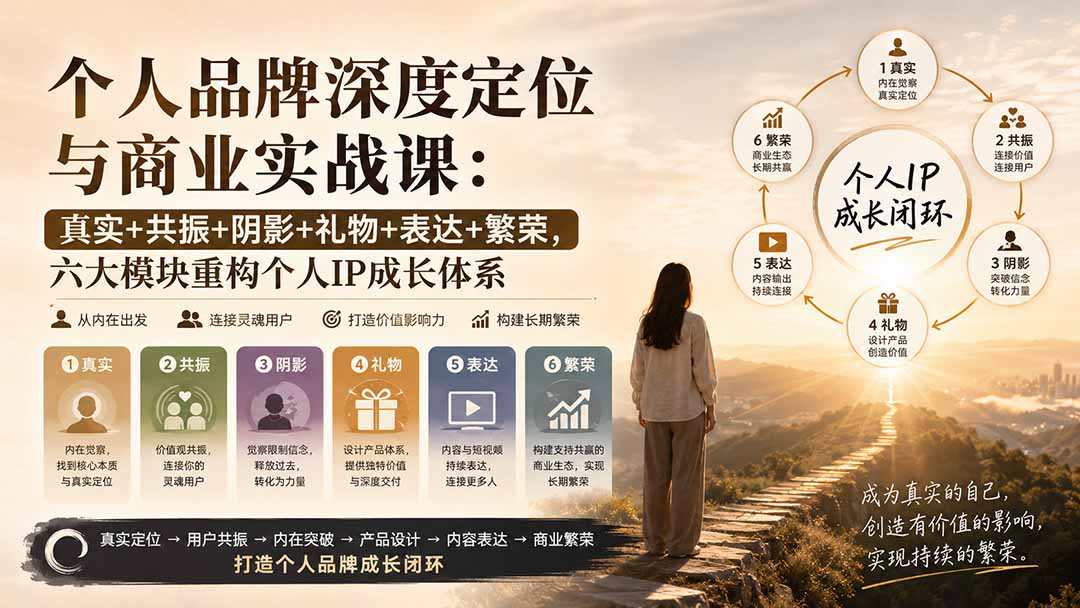 个人品牌深度定位与商业实战课：真实+共振+阴影+礼物+表达+繁荣，六大模块重构个人IP成长体系-HFXZHAN网创