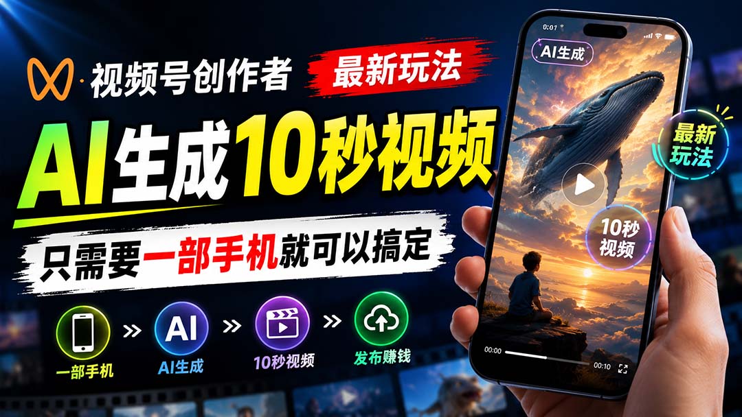 视频号创作者最新玩法，AI生成10秒视频，只需要一部手机就可以搞定-HFXZHAN网创