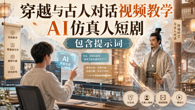 穿越与古人对话视频教学，AI仿真人短剧，包含提示词-HFXZHAN网创