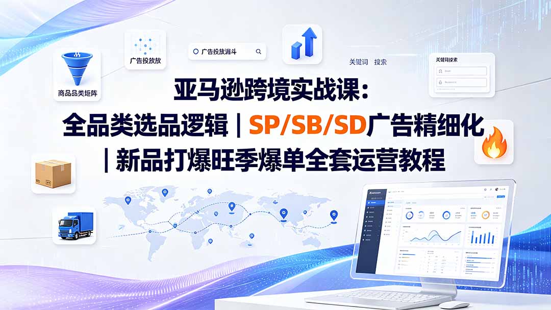 亚马逊跨境实战课-更新8月：全品类选品逻辑｜SP/SB/SD广告精细化｜新品打爆旺季爆单全套运营教程-HFXZHAN网创