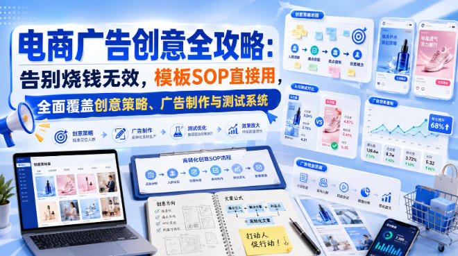 电商广告创意全攻略：告别烧钱无效，模板SOP直接用，全面覆盖创意策略、广告制作与测试系统【原创双语字幕】-HFXZHAN网创