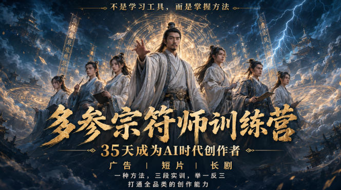 多参宗符师训练营，35天成为AI时代创作者，广告|短片|长剧，一种方法，三段实训，举一反三，打通全品类的创作能力-HFXZHAN网创