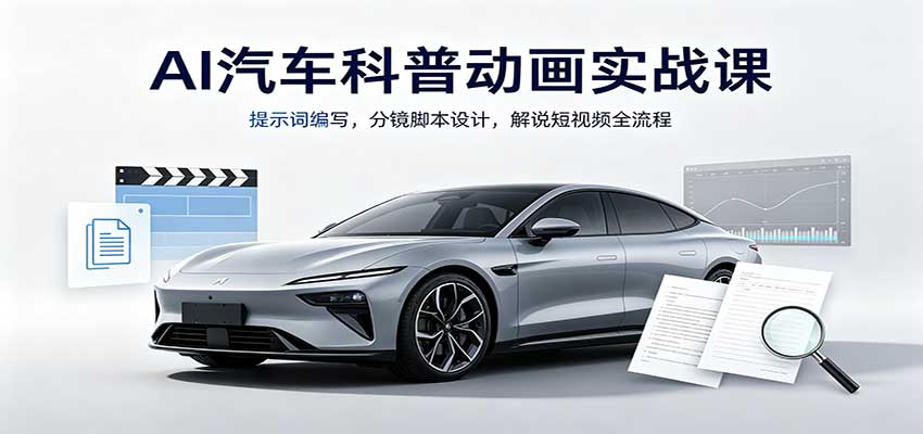 AI汽车科普动画实战课：提示词编写，分镜脚本设计，解说短视频全流程-HFXZHAN网创