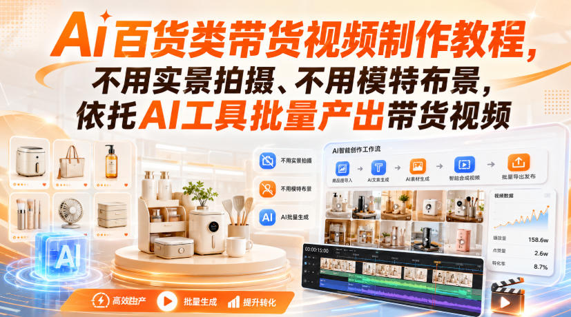 Ai百货类带货视频制作教程，不用实景拍摄、不用模特布景，依托AI工具批量产出带货视频-HFXZHAN网创