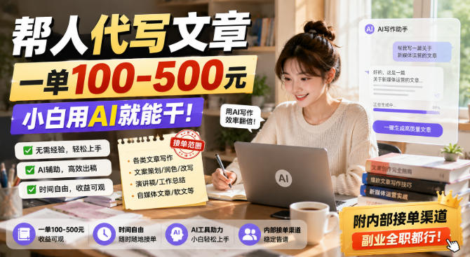 帮人代写文章，一单100-500，小白用AI就能干，附内部接单渠道，副业全职都行【揭秘】-HFXZHAN网创