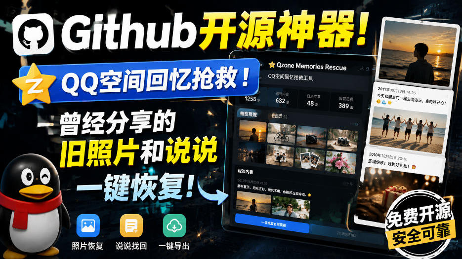 Github开源神器！QQ空间回忆抢救！曾经分享的旧照片和说说一键恢复！-HFXZHAN网创