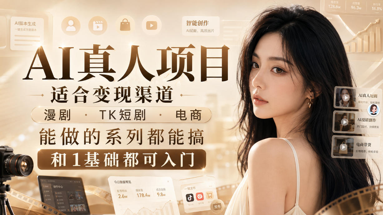 AI真人项目，适合变现渠道，漫剧，TK短剧，电商，能做的系列都能搞，0和1基础都可入门-HFXZHAN网创