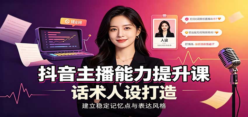 抖音主播能力提升课：账号底层逻辑，直播间搭建调试，话术人设打造全套教学-HFXZHAN网创