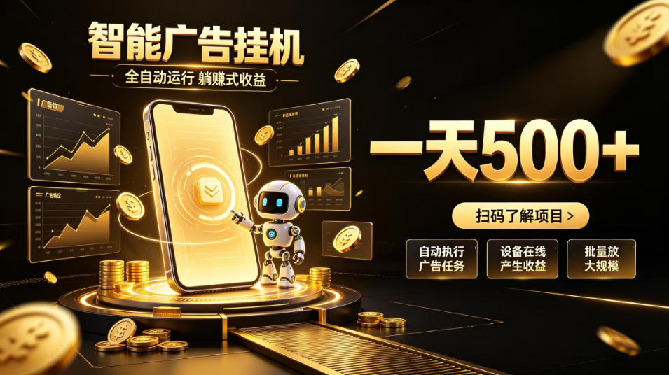 智能广告挂G项目，无需人工值守，全自动躺賺增收，单日收益可达500+【揭秘】-HFXZHAN网创