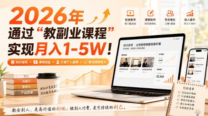 2026年通过“教副业课程”实现月入1-5W！毫无保留的全部教给你，长期稳定【揭秘】-HFXZHAN网创