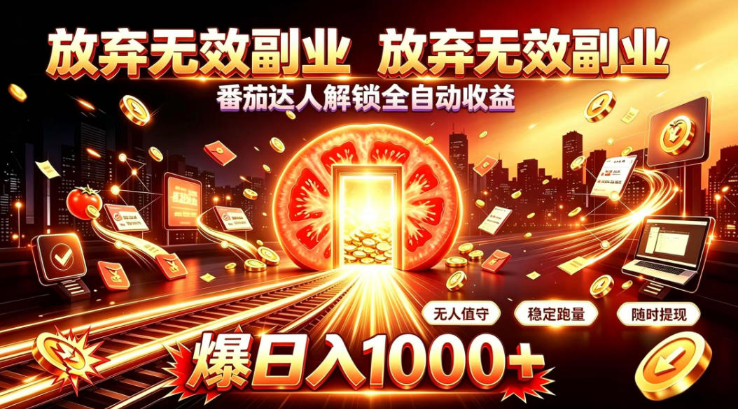 放弃无效副业，番茄达人解锁全自动收益，日入1k+，门槛最低的线上轻资产项目【揭秘】-HFXZHAN网创