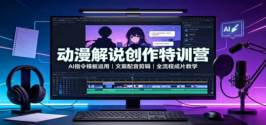 动漫解说创作特训营：AI指令模板运用，文案配音剪辑，全流程成片教学-HFXZHAN网创