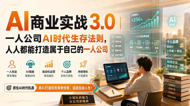 AI商业实战3.0｜一人公司AI时代生存法则，人人都能打造属于自己的一人公司-HFXZHAN网创