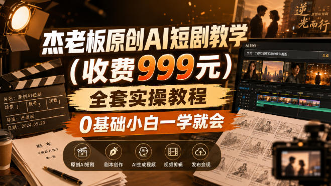 杰老板原创AI短剧教学(收费999元)，全套实操教程，0基础小白一学就会，非搬运技术-HFXZHAN网创
