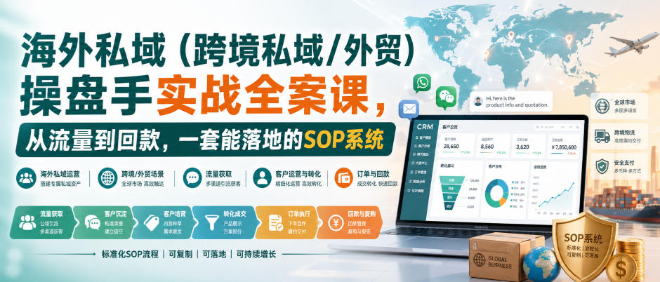 海外私域(跨境私域/外贸)操盘手实战全案课，从流量到回款，一套能落地的SOP系统-HFXZHAN网创