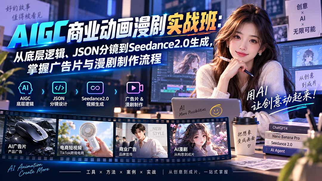 AIGC商业动画漫剧实战班-更新：从底层逻辑、JSON分镜到Seedance2.0生成，掌握广告片与漫剧制作流程-HFXZHAN网创