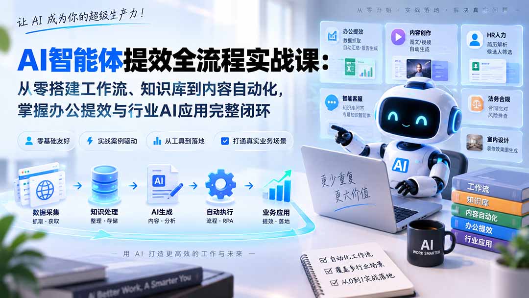 AI智能体提效全流程实战课：从零搭建工作流、知识库到内容自动化，掌握办公提效与行业AI应用完整闭环-HFXZHAN网创